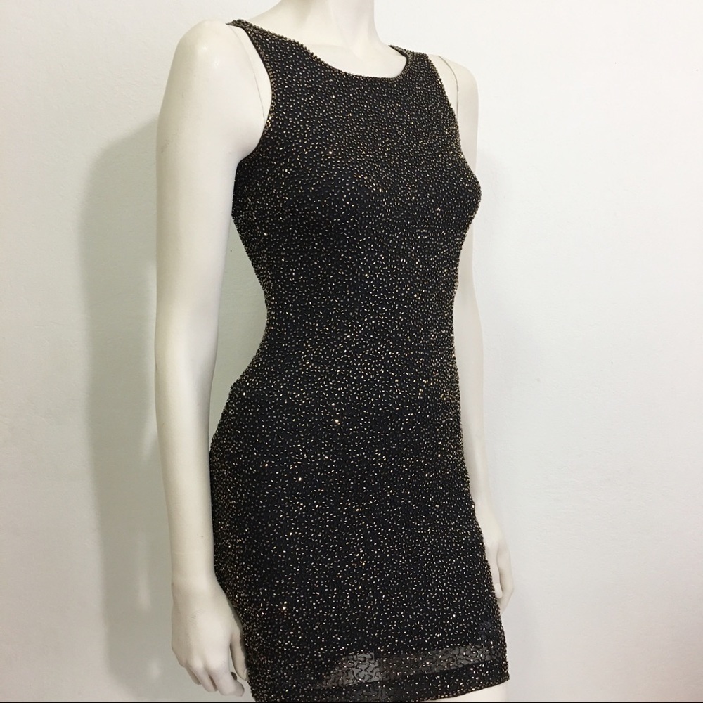 Vintage Bieff Basix 100% Silk Black Beaded Cocktail Dress Little Black Dress